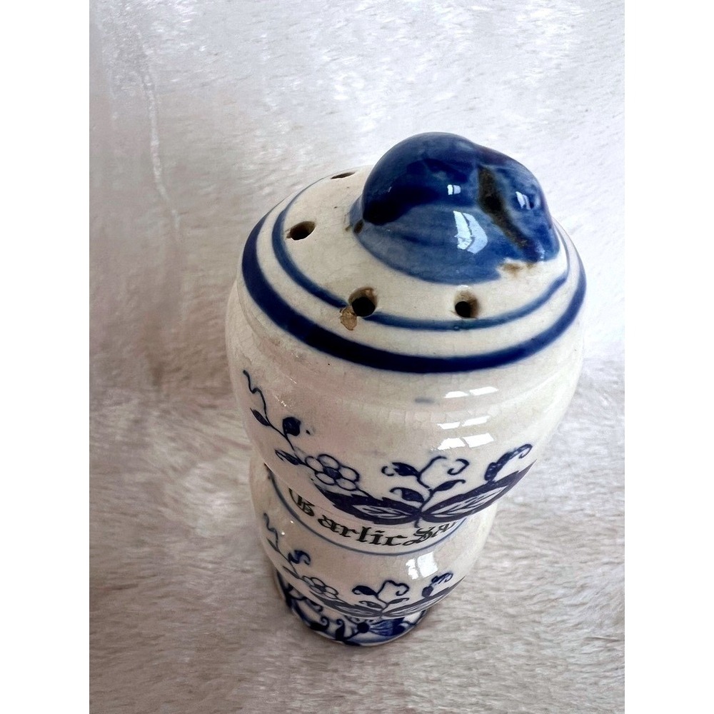Vintage Blue Onion Decor Ceramic Spice Jar Set Garlic Salt Onion Ginger Japan - Picture 10 of 15